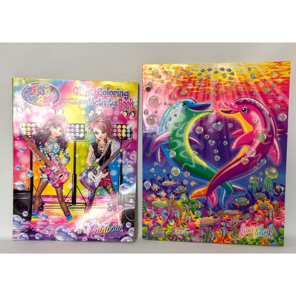 Lisa‎ Frank Y2K 2-Pocket Folder Dancing Dolphins and Coloring Book Bundle